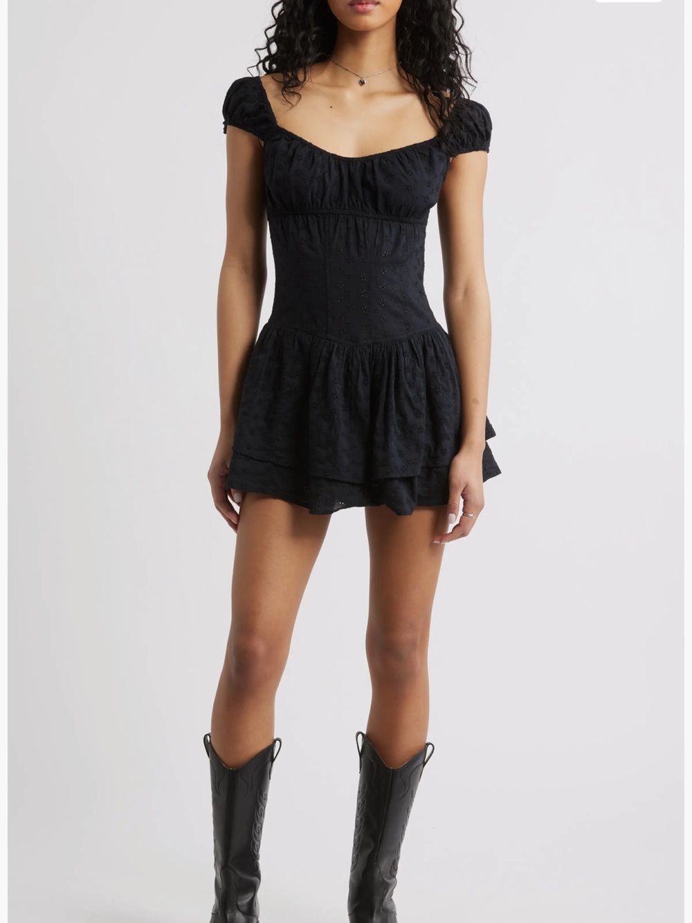 BP Black Eyelet Layered Ruffle Romper